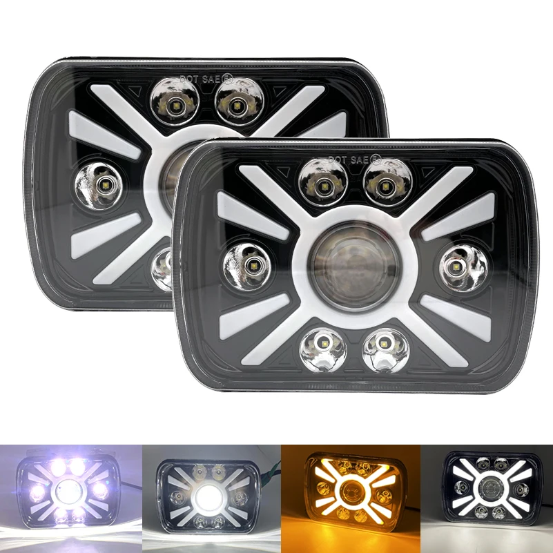 2 Pcs5X7 Pollici Fari A Led 7X6 Hi/Low Led Beam Per Jeep Wrangler Yj Cherokee Xj Kenworth T300 1997-2010 Sostituzione H6054 H5054