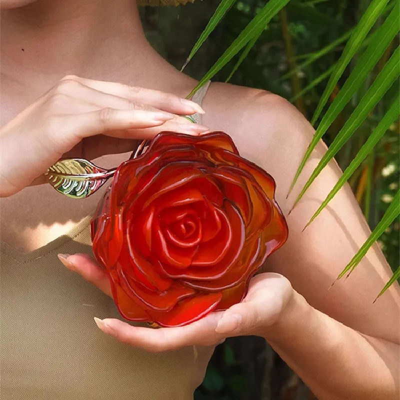 Luxury Designer Acrylic Solid Rose Flower Clutch Purse For Wedding Party Women's Handbag Fashion Evening Bag Crossbody Bag