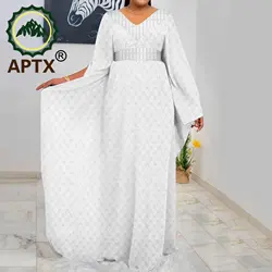 APTX Muslim Abaya African Dresses for Women Full Sleeves V-neck Floor Length Casual Long Robe TA2325001