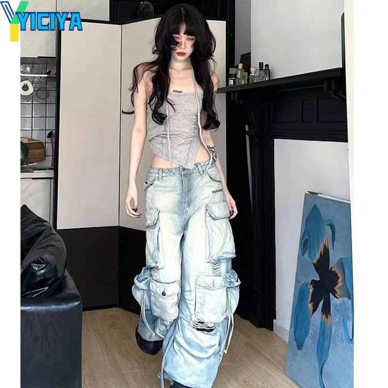 

YICIYA y2k style cargo jeans More than a pocket Women pants vintage clothes baggy pant grunge streetwear denim Trousers jean 90s