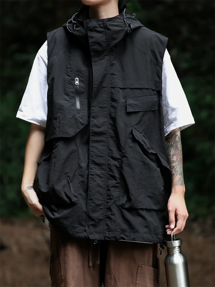 Four Season Workwear Vest For Men Women Functional Loose Fitting Hooded Summer Outdoor Leisure Fishing Sleeveless reflective safety vest cooling vest fisherman vest hunting vest