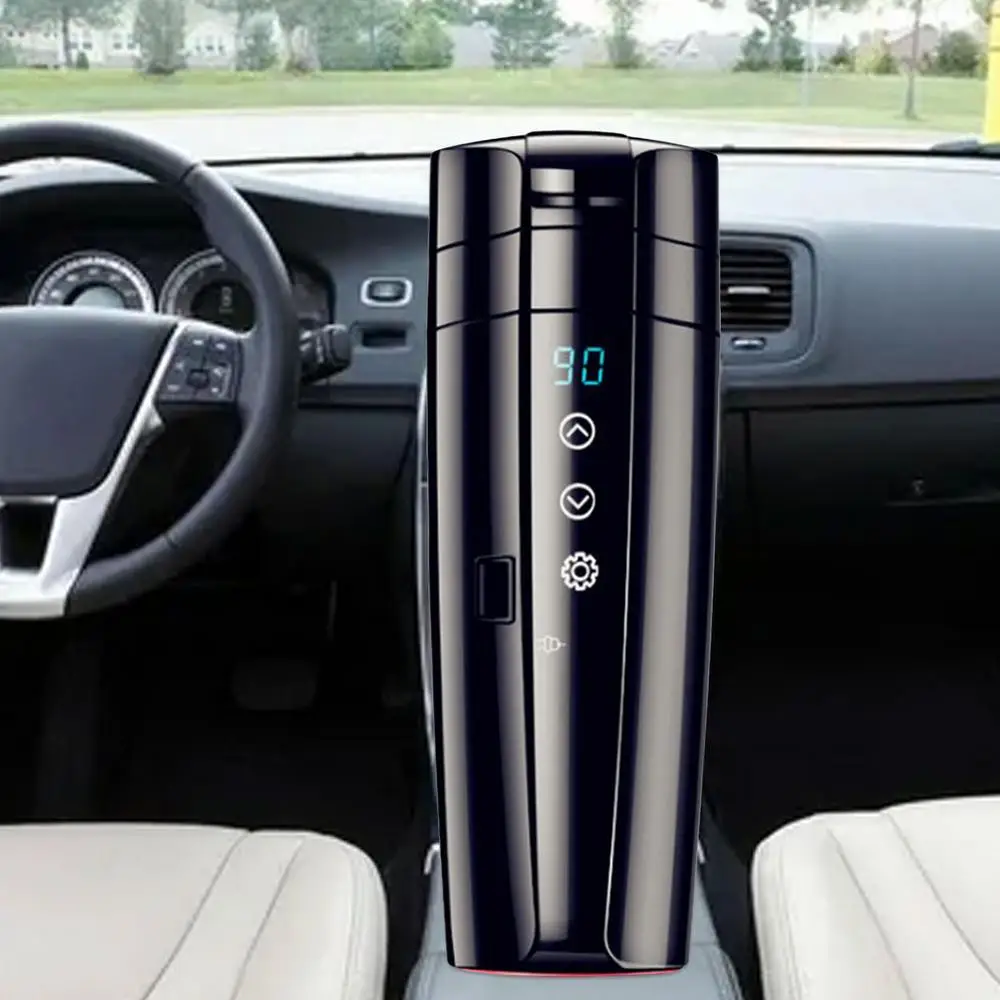 400ml 휴대용 자동차 난방 컵 12V 24V 범용 전기 열 워터 컵 LCD 디스플레이 주전자 커피 차 우유 304 스테인레스 스틸