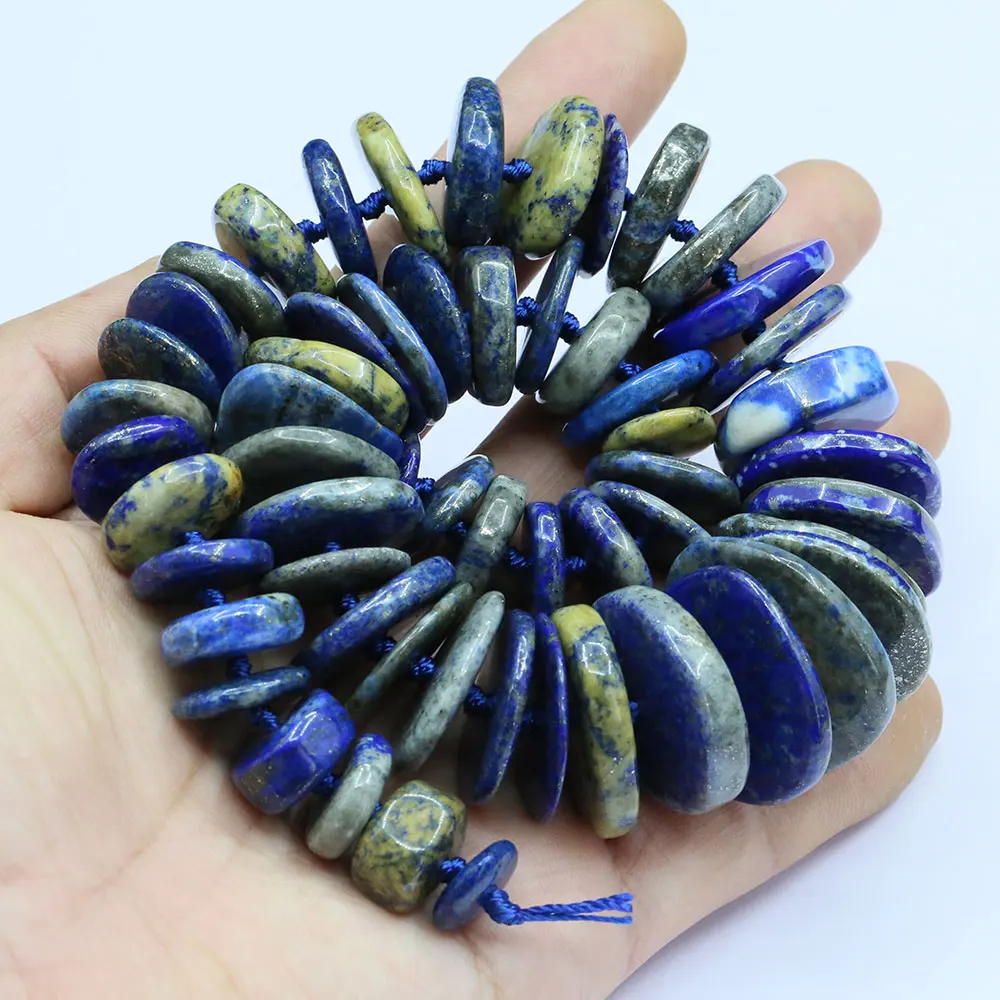 

Natural Blue Lapis Lazuli Coin Shape Tower chain Real Gemstone Loose Beads 17.5" Necklace Jewelry Making DIY
