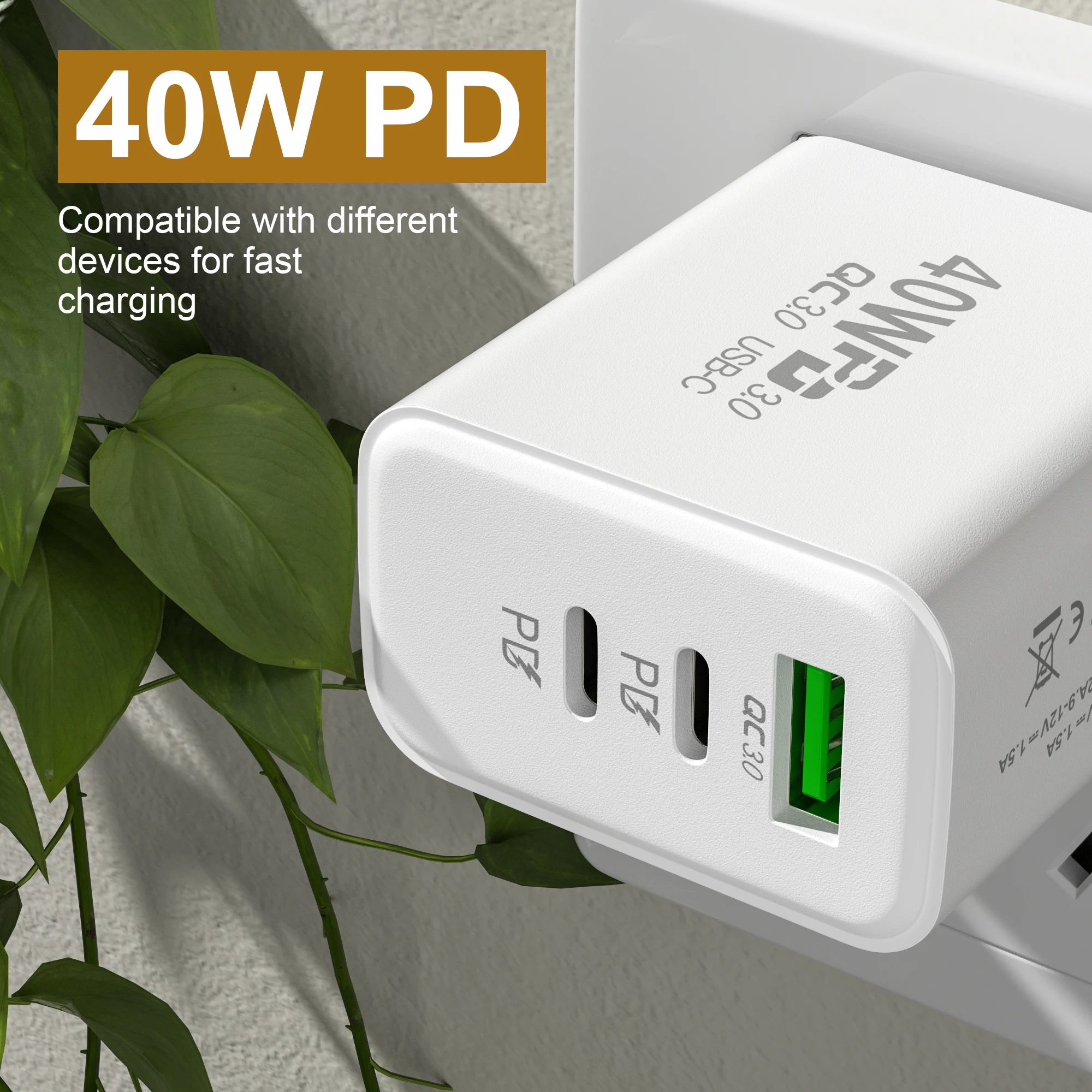 PD 60W USB C Charger Fast USB Charger 3Ports EU/US/UK Plug Wall Charger Adapter QC 3.0 For iPhone 17 16 15 Xiaomi Huawei Samsung