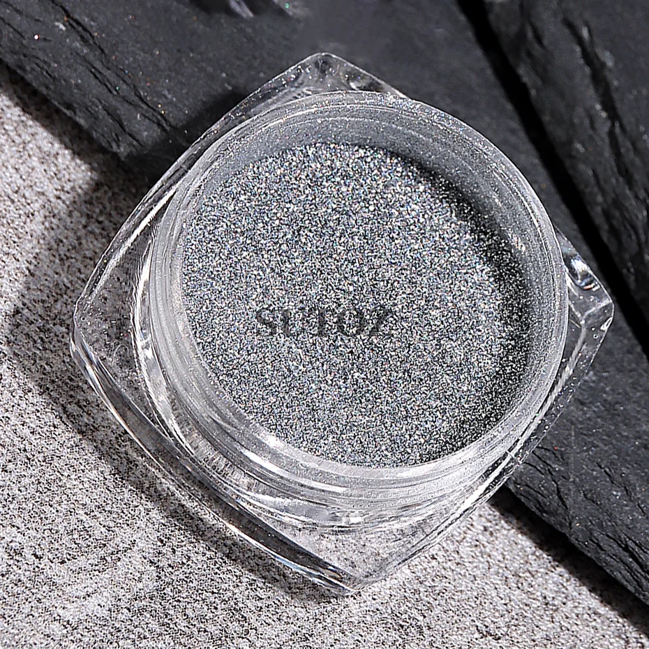 Nail Powder Nail Pigment Nail Glitter Nail Decoration Nail Decorations Nail Powder Set 1Box Laser Glitter Chrome Nail Powders Silver Metal Mirror Dust Manicure accessories Pigment Brush DIY Nails Decorations LELSG-2