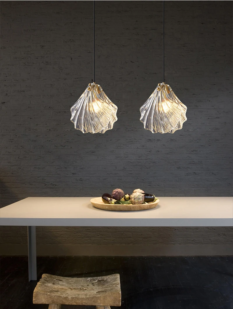 Description Picture 2 of itemLuxury Bedroom Bedside Small Pendant Light Creative LED Hanging Light for Kitchen Foyer Bar Dining Table Modern Shell Glass Lamp