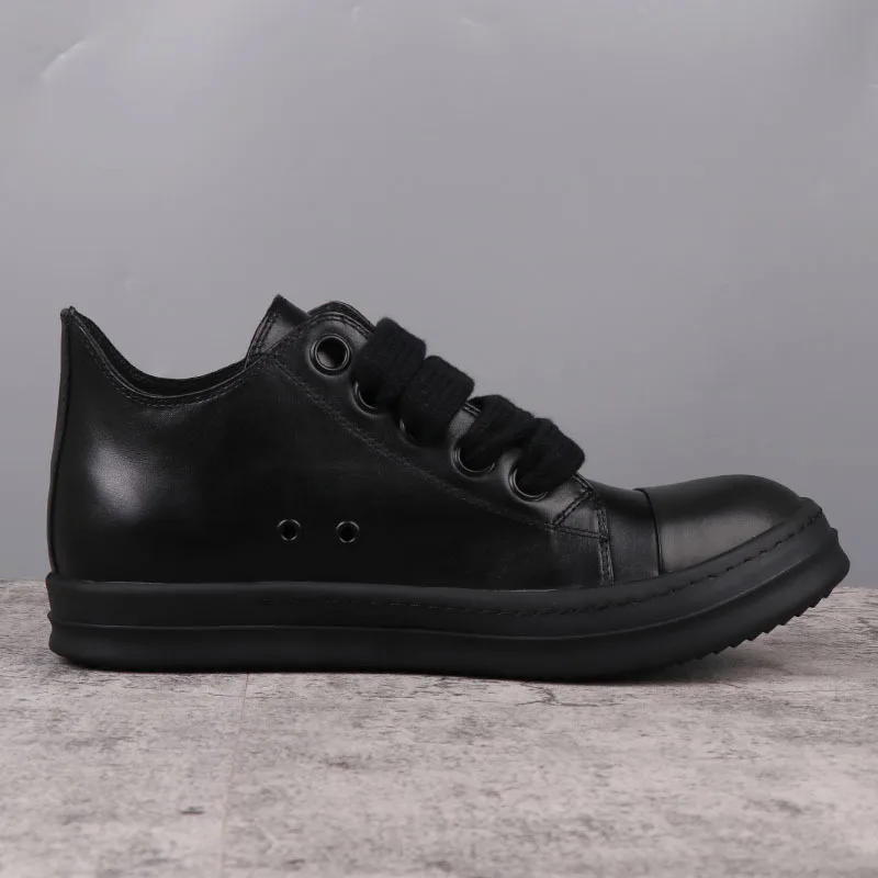 Popular Men's Sneakers Leather Shoes for Woman All Black Solid Men's Casual Shoes Jumbo Shoelace Women's Sneakers 2