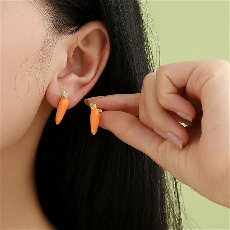 

Korean Style Carrot Earrings For Women Girls Cute Orange Enamel Stud Earrings Y2K Jewelry Gift Accessories Brincos