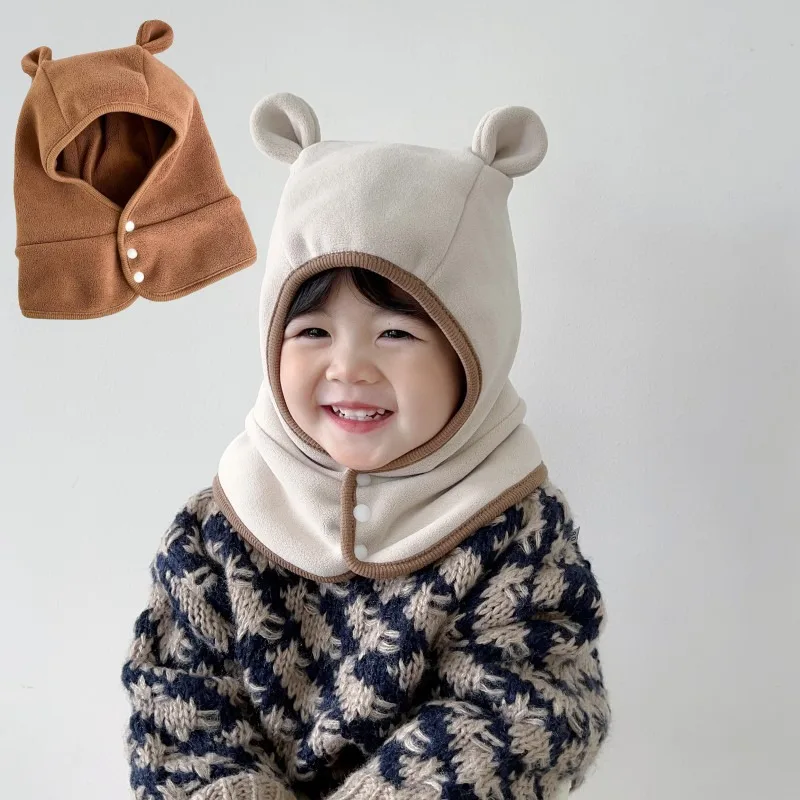 Autumn/Winter Baby Hat Infant Windproof Hat Unisex Children's Thickened Fleece-Lined Ear-Covering One-Piece Neck Warmer Hats
