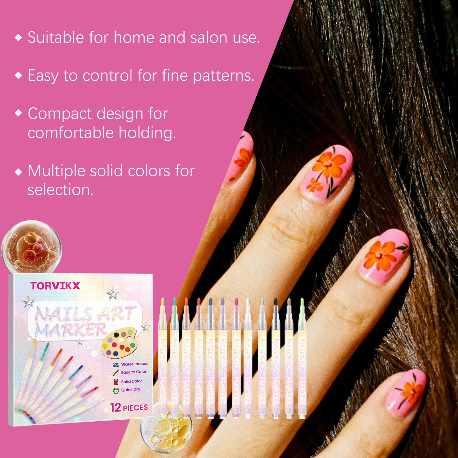 Nail Art Pen DIY Painting Fine Tip Long Lasting Color Smooth Drawing Water Based Waterproof Quick Dry Professional Beginner - 4