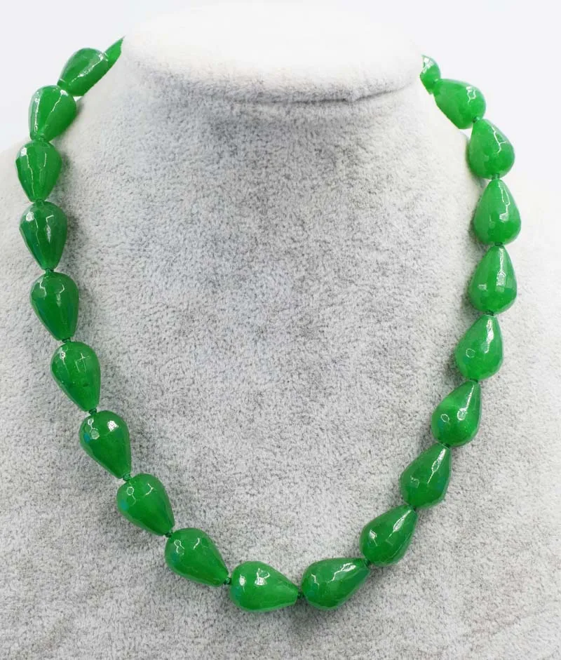 wow! green jades drop faceetd 13*18mm  necklace 17