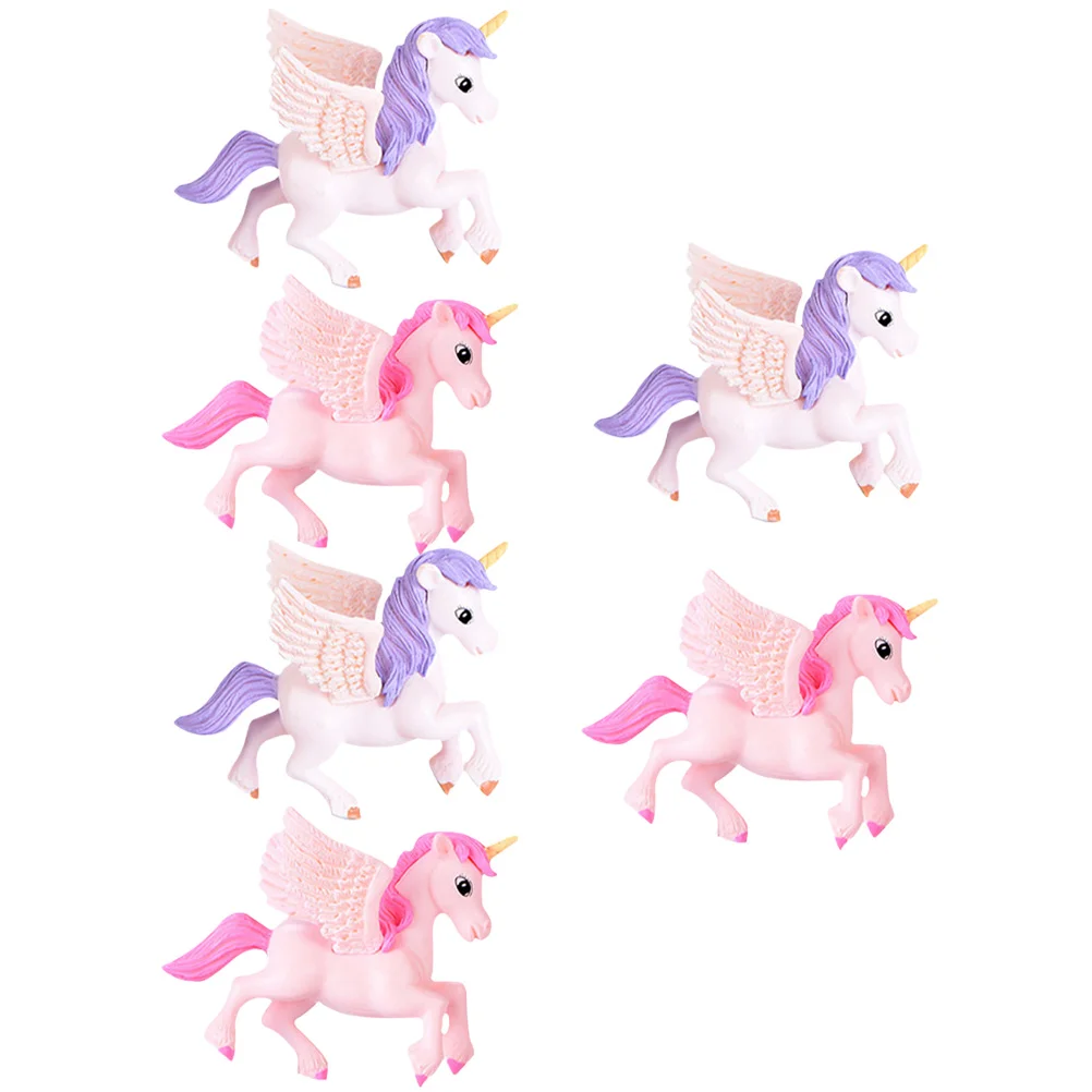 

6 Pcs Unicorn Miniature Animals Model Bonsai Craft Cars Cake Decorations Statue Crafts