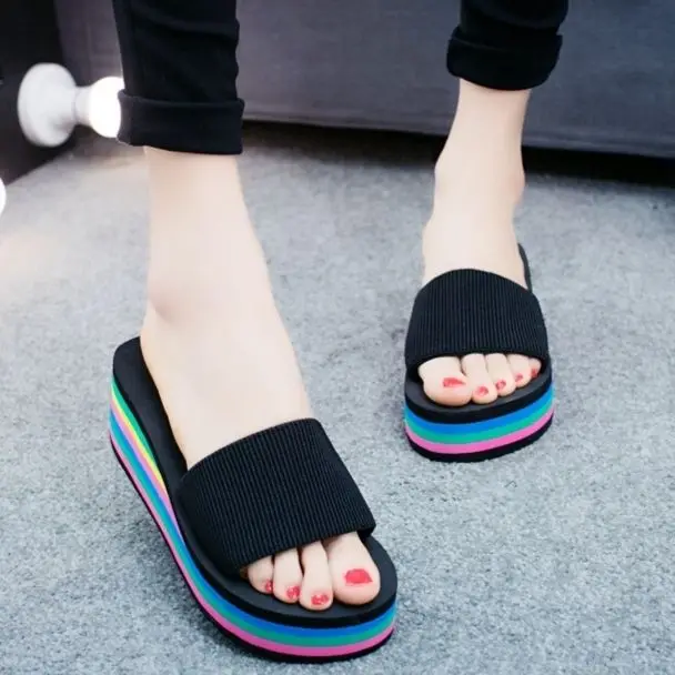 

Slippers Women's Summer Thick-soled Foam-soled Shoes Sandals Student Women's Beach Shoes High-heeled Wedge-heeled Middle-heeled