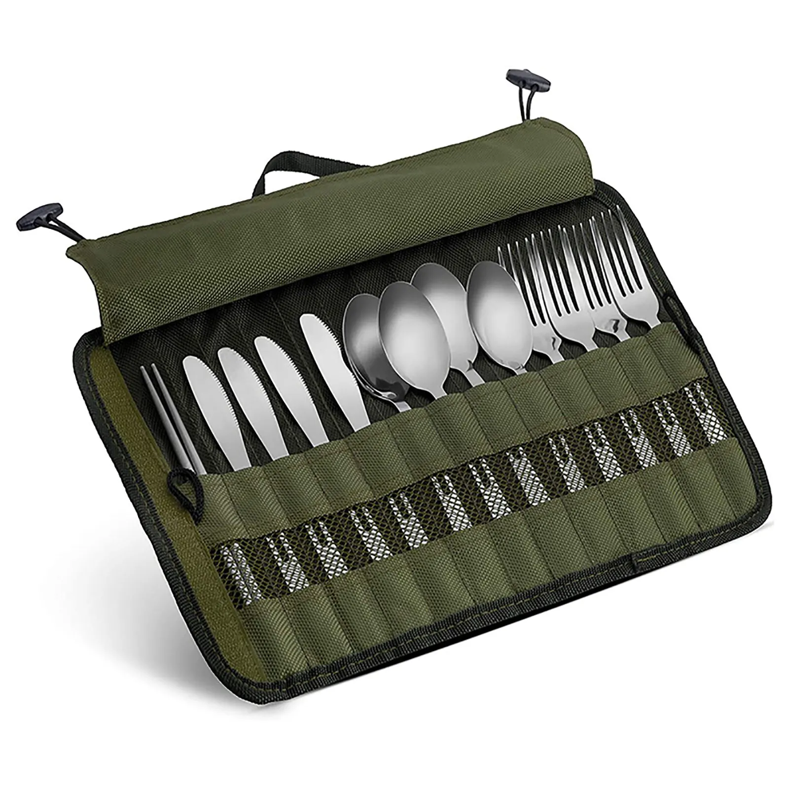 Outdoor Camping Cutlery Storage Bag Portable Roll Up Pouch Water Resistant Case for Forks Spoons Chopstick
