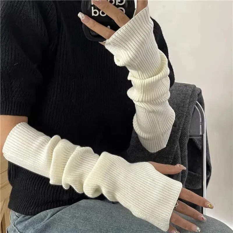 Y2K Women Knitted Fingerless Mittens Cosplay Anime Gloves Winter Arm Warmers, fingerless gloves, half finger gloves