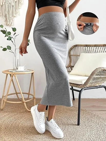 High Waist Maternity Women Casual Skirts Solid Ribbed Long Pregnancy Pencil Skirt For Premama Slim Belly Clothes Half Skirts New
