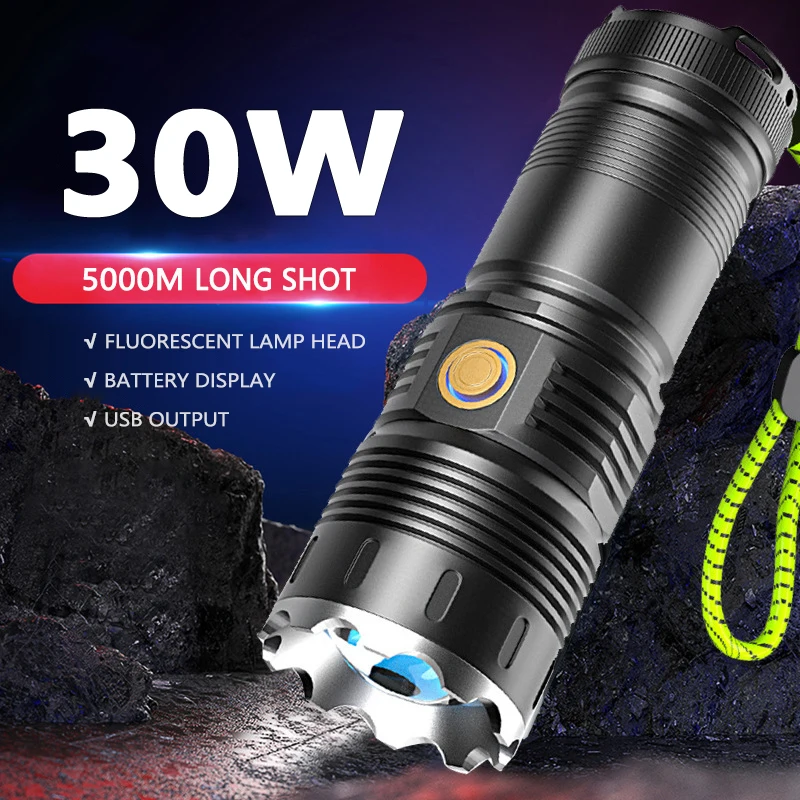 New Ultra Strong Light Flashlight Long Range 5000M High Lumen Patrol Focusing Long Range Zoom Multifunction 30W LED Flashlights