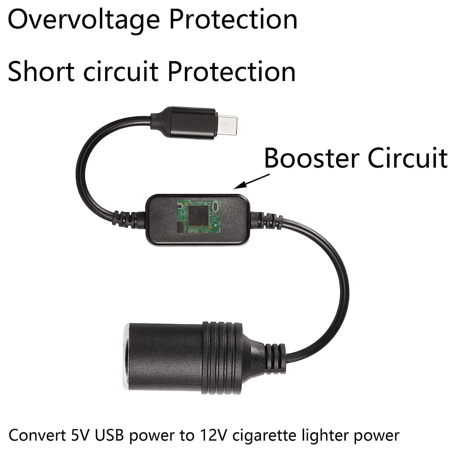Cavo USB C a Accendisigari Auto 12V 36W, Adattatore USB C Femmina a Presa, Convertitore di Alimentazione da 5V a 12V, GPS, Strisce LED, Rilevatori Radar e Altri Dispositivi Auto a Bassa