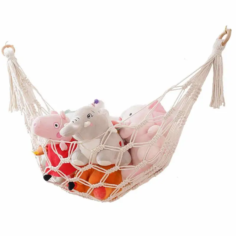 Boho Stuffed Animal Hammock Toy Storage Net Bag Boho Storage Holder For Bedroom Game Rooms Plush Stuffed Animal Net Organizer