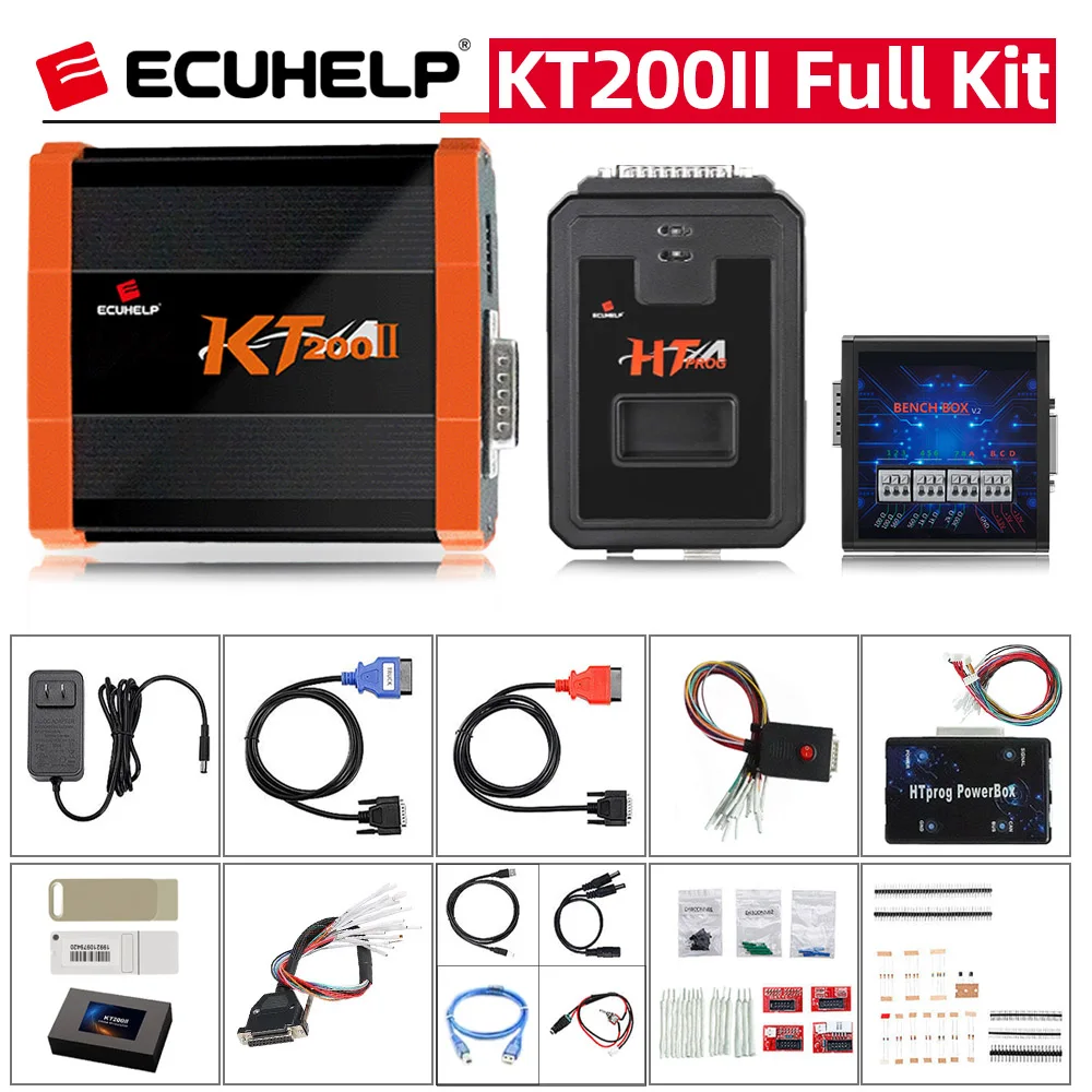 

ECUHELP KT200II ECU TCU Programmer Full Version with Offline Workstation + HTprog ECU Clone Adapter with Power Box Bench OBD BDM