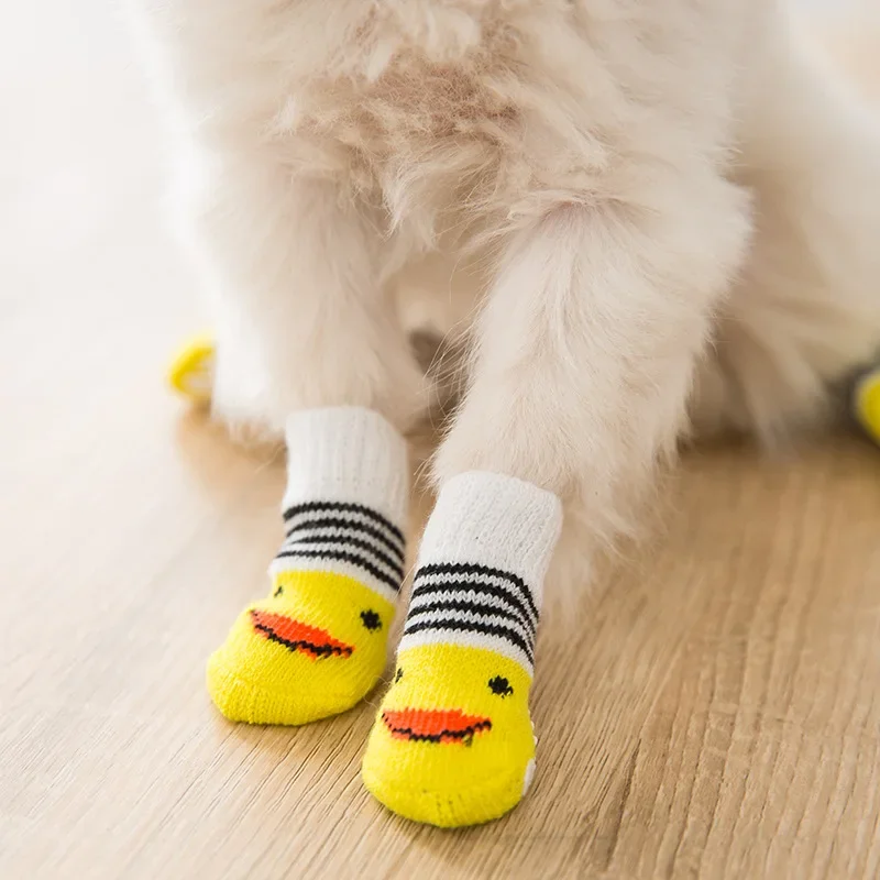 Dog Socks 4Pcs Pet Dog Socks Print Anti-Slip Puppy Shoes Paw Protector For Small Breeds Spitz York Dogs Chihuahua