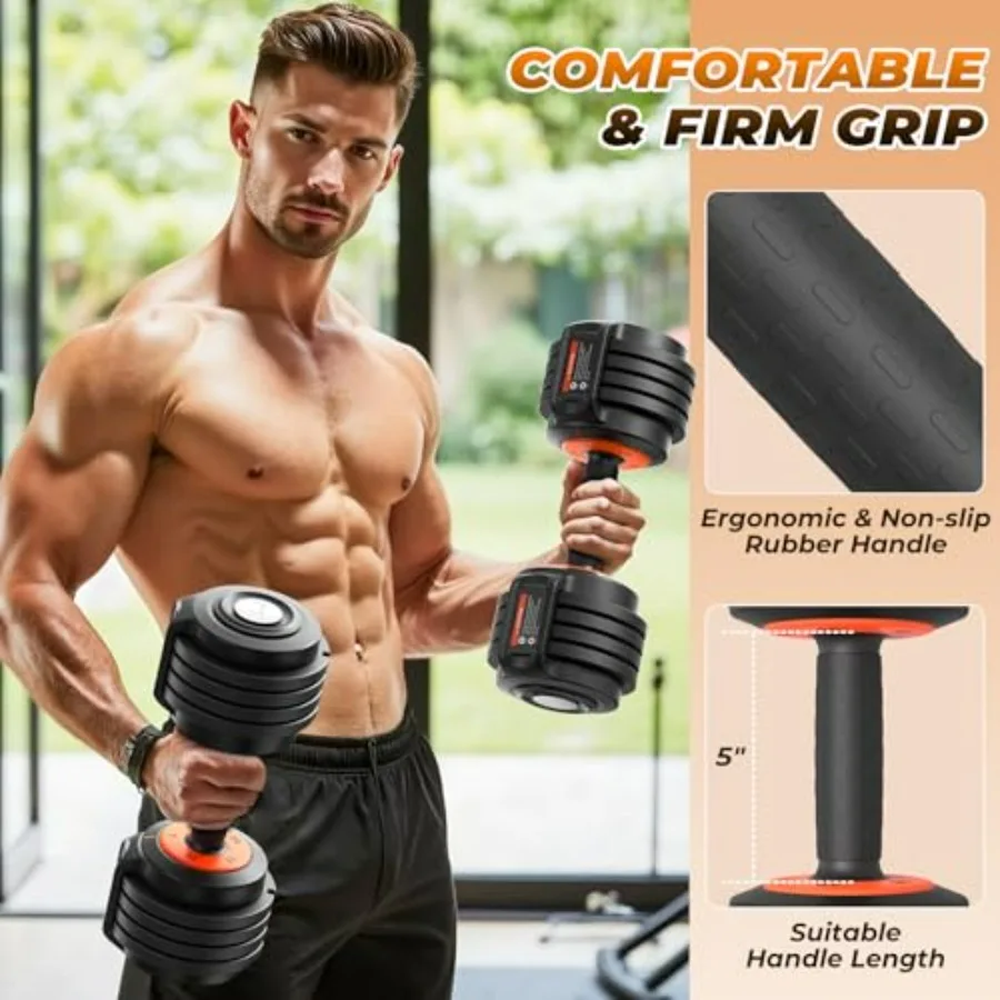 Adjustable Dumbbells Set of 2； 5 in 1 Free Weights Dumbbells Set, Each 25 lbs Fast Adjust Weights with Anti-Slip Texture Handle