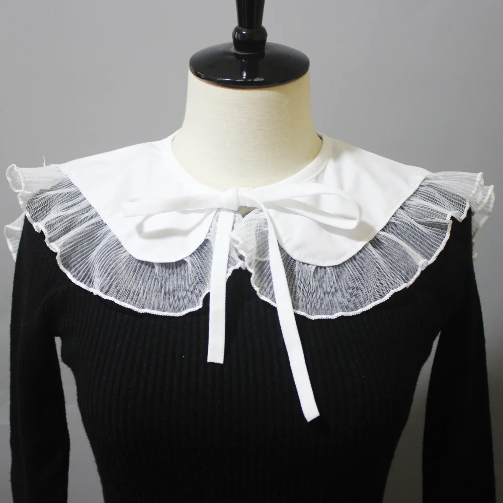 

Ladies Ruffles Lapel Shirt Detachable Collar Shawl for Women's White Fake Collar Decorative Shoulder Wraps False Collar Cape