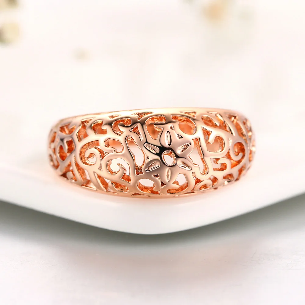 Gold Color Rings Gold Color Ring Finger Ring ZHOUYANG Vintage Chunky Ring For Women Hollow Out Flower