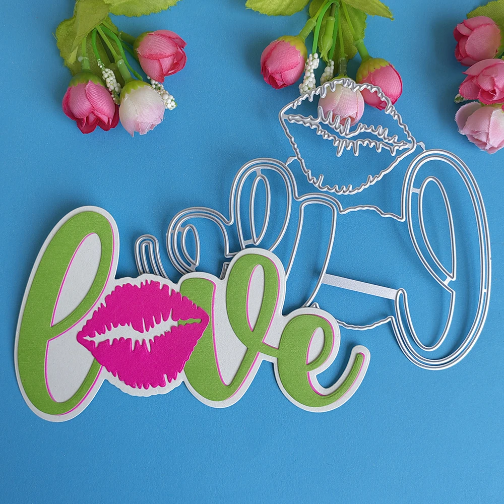 

2022 Delicate LOVE with lip print cutting dies for English letters, scrapbooks, reliefs, craft stamps, photo album puzzl