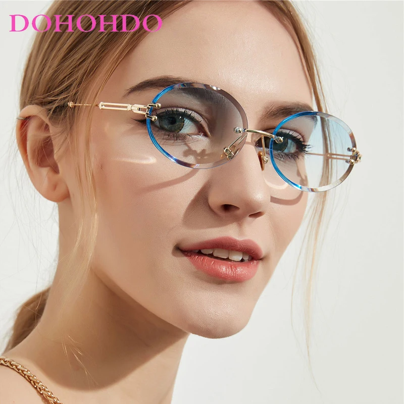 

Солнцезащитные очки DOHOHDO овальные без оправы в стиле ретро для мужчин и женщин, с прозрачной текстурой, модные новые солнцезащитные очки с защитой UV400, 2024