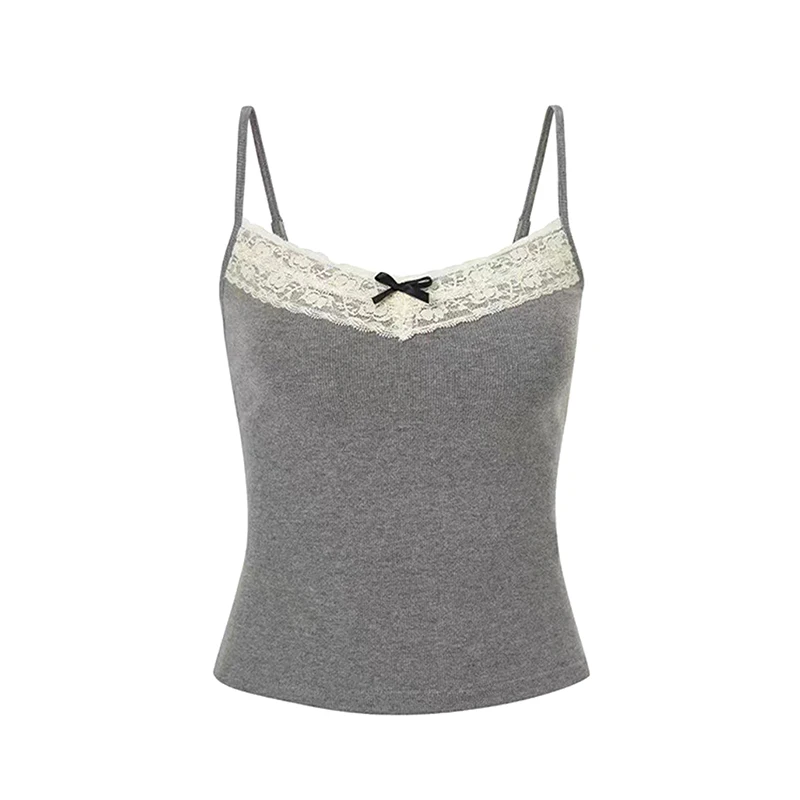 Sexy White Knit Camisole Lace Tank Top Cropped Vest Women's Sleeveless Crop Tops with Chest Pad Y2k Cute Summer Slim Undershirt