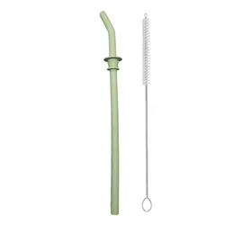 Eco - Friendly Silicone Drinking Straw Set with Long Cleaning Brush (Dark green)