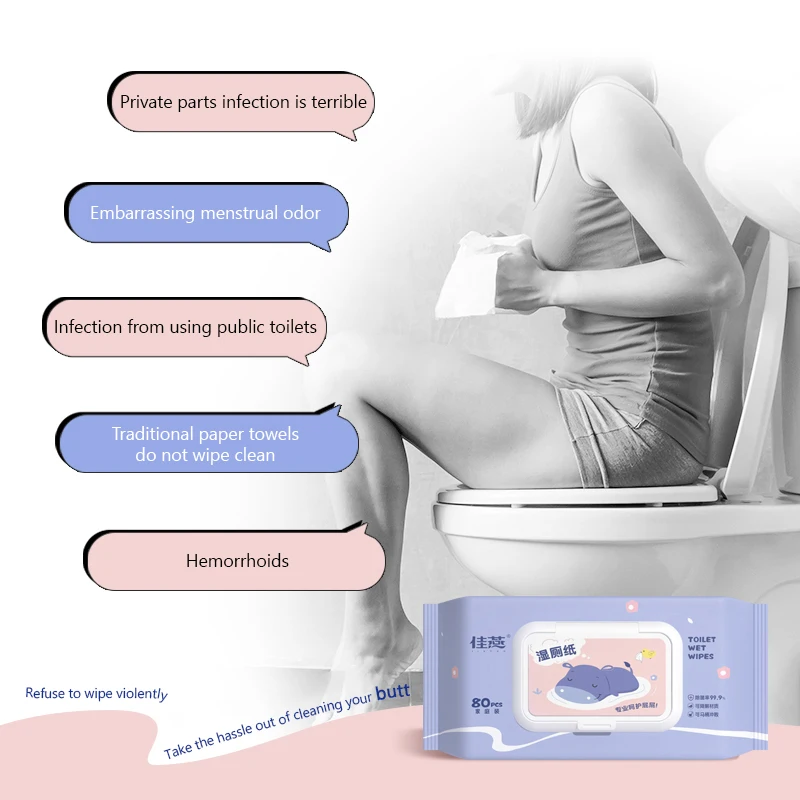 80pcs Home Care Hygiene Wipes Wet Toilet Paper Portable Pack Wet Wipes For Hemorrhoid Care Traveling Outdoors