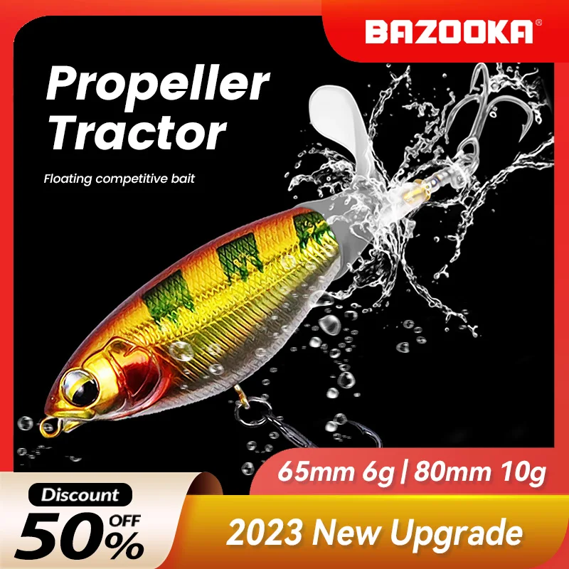 

Bazooka Fishing Lure Propeller Tractor Spin Minnow Whopper Popper Topwater Bait Hard Plopper Soft Rotating Tail Tackle Winter