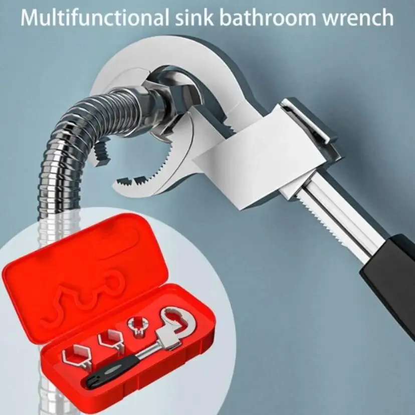 1 Set Multi Purpose Sink Wrench Bathroom Wrench Arc Toothed Wrench Movable Board Plumbing Installation Sink Tool