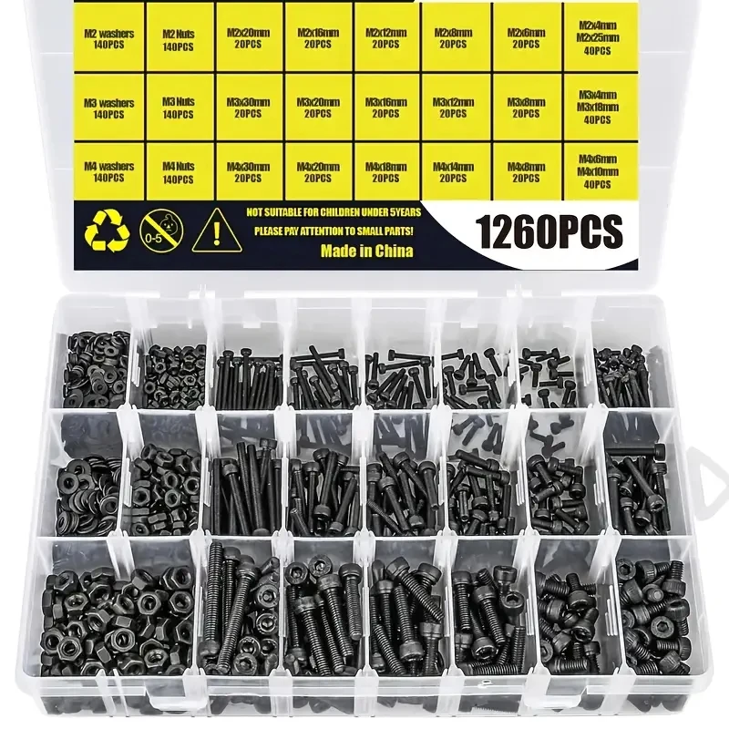 1260 black cup head hex sleeve screw kit metric M2 M3 M4 alloy steel bolts and nuts with washer assembly kit