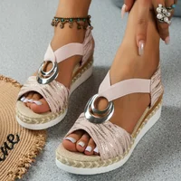 Sandales compensées pour femmes 2024, sandales d'été à plateforme imprimé serpent, chaussures gladiateur confortables et décontractées à talons mi-hauts pour femme 6