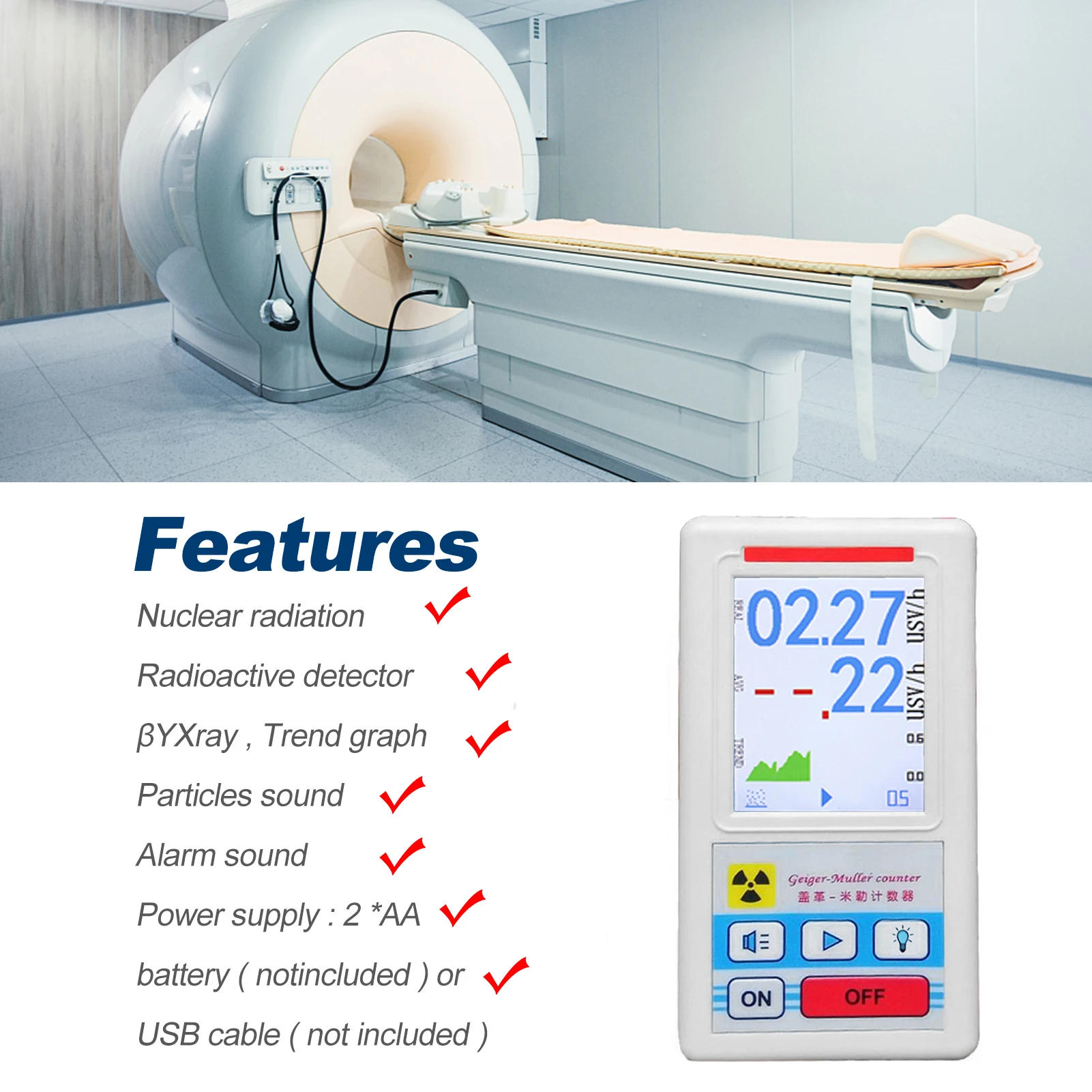 Portable Nuclear Radiation Detector Geiger Counter Radioactive Detection Meter Radio Active Dosimeter X-ray Beta Gamma Detector