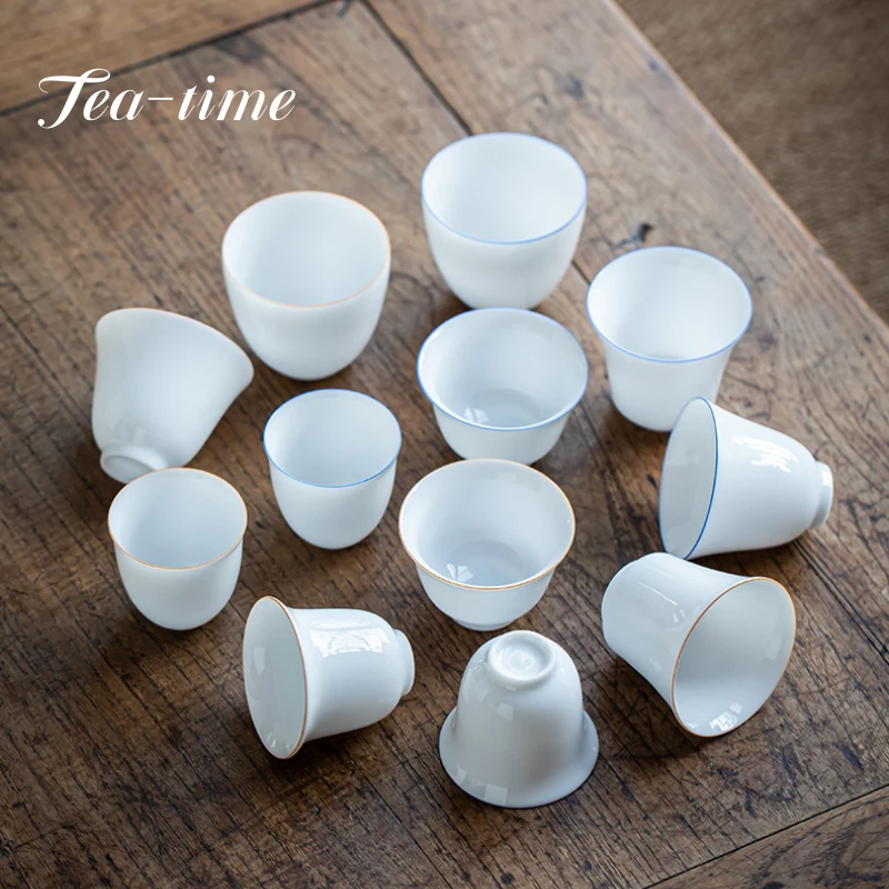 Boutique Sweet White Porcelain Teacups Thin Tire Master Cup Single Tea Bowl Small Tea Cup Kung Fu Tea-tasting Wine Drinkware