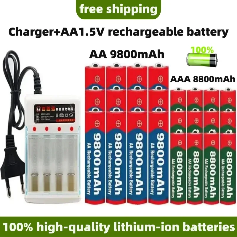 

2024 New 1.5V AA 9800mAh+1.5V AAA 8800mAh Lithium ion Rechargeable Battery 1.5V Clock Toy Camera Battery+Free Shipping