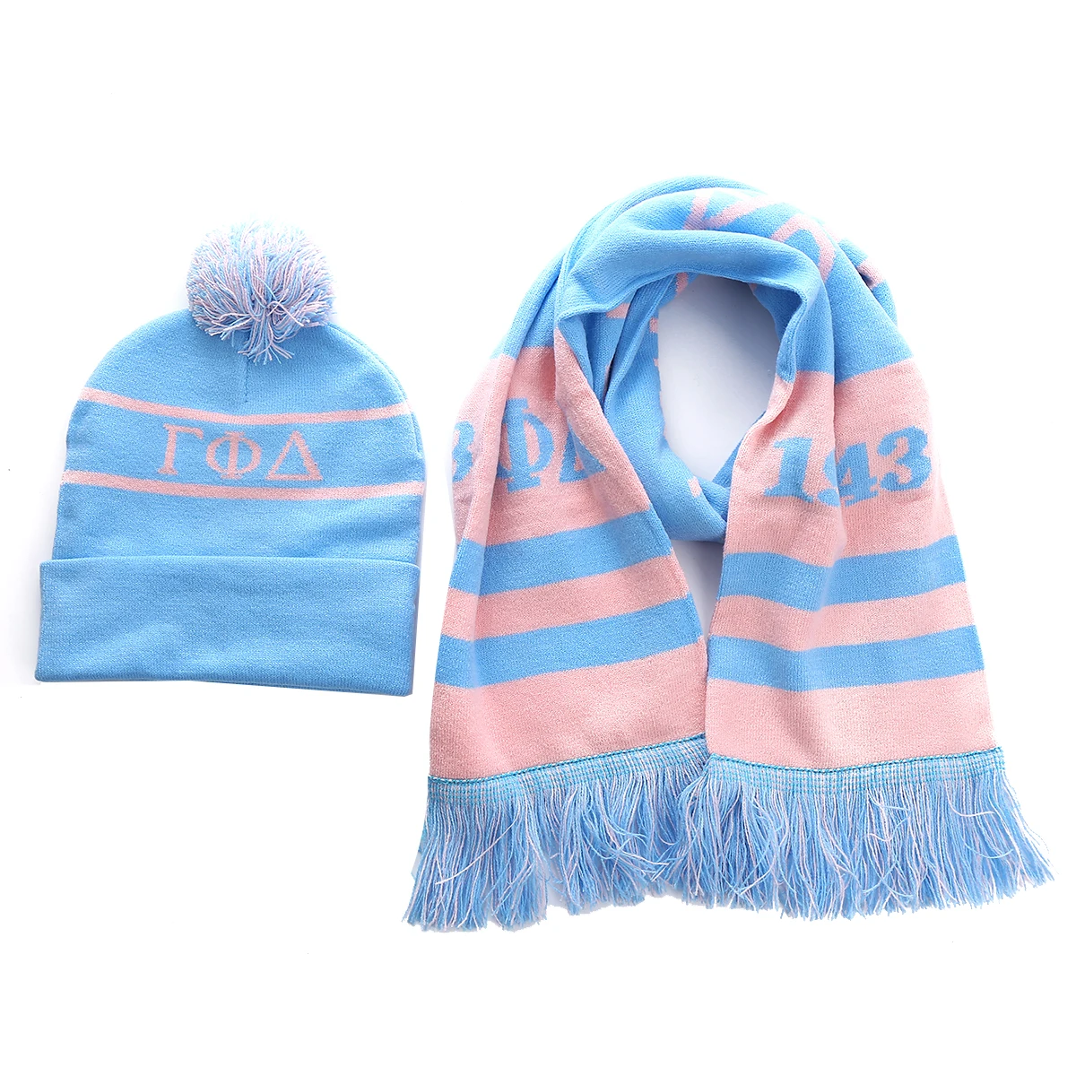 

Light Pink Blue Club Greek Letters Sorority Since 1943 Gamma Phi Delta Scarf Hat Sets For Women