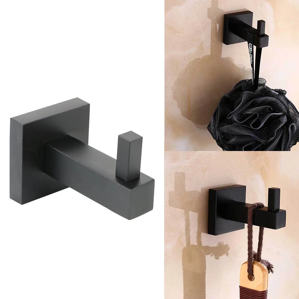 Clothes Hat Towel Hanger Single Robe Hook Black Painted Bathroom Hardware Wall Mounted Stainless Steel