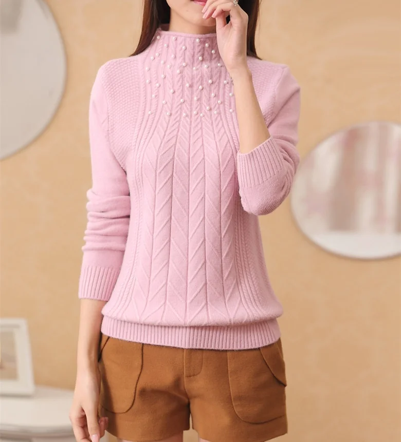 

OHCLOTHING The women's new nail bead semi turtleneck core spun yarn knitted sweater