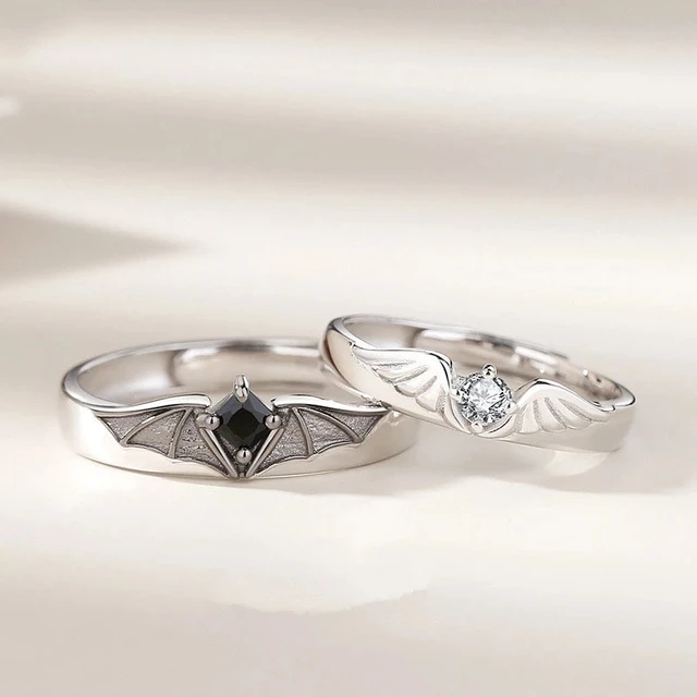 Luxury Crystal Angel Demon coppia anelli per donna uomo Romantic Fashion  Wings Design anello di fidanzamento