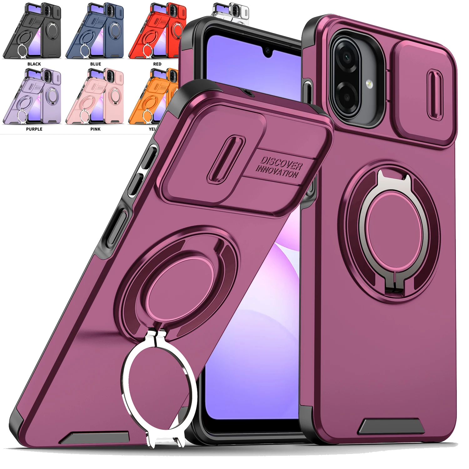 Universal Armor Case with Slide Lens Protector and Magnetic Ring Holder