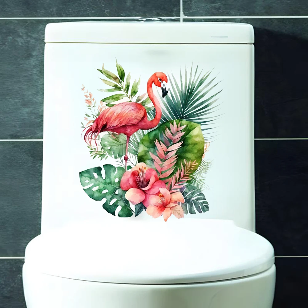 Funny Flamingo Toilet Sticker Bathroom Toilet Cover Sticker Wall Stickers Animal Wc Fun Home BathRoom PVC