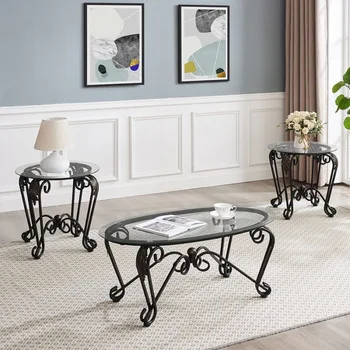 3-Piece Tempered Glass Coffee Table Set 1