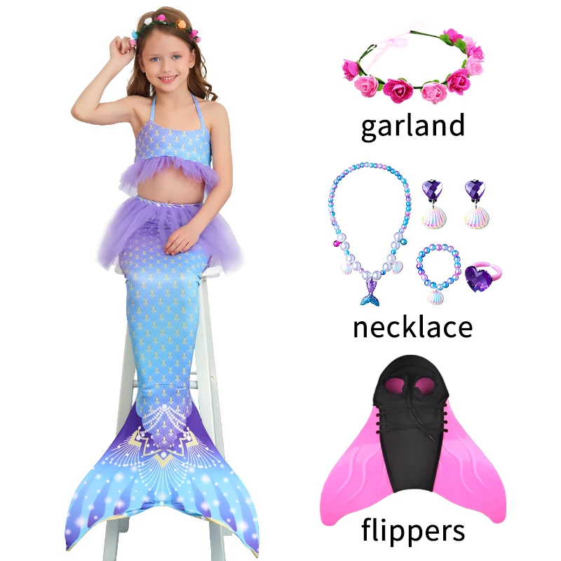 

Girls Mermaid Tails for Swimming Mermaid Costume Cosplay Children Swimsuit Fantasy Beach Bikini can add Monofin Fin Halloween