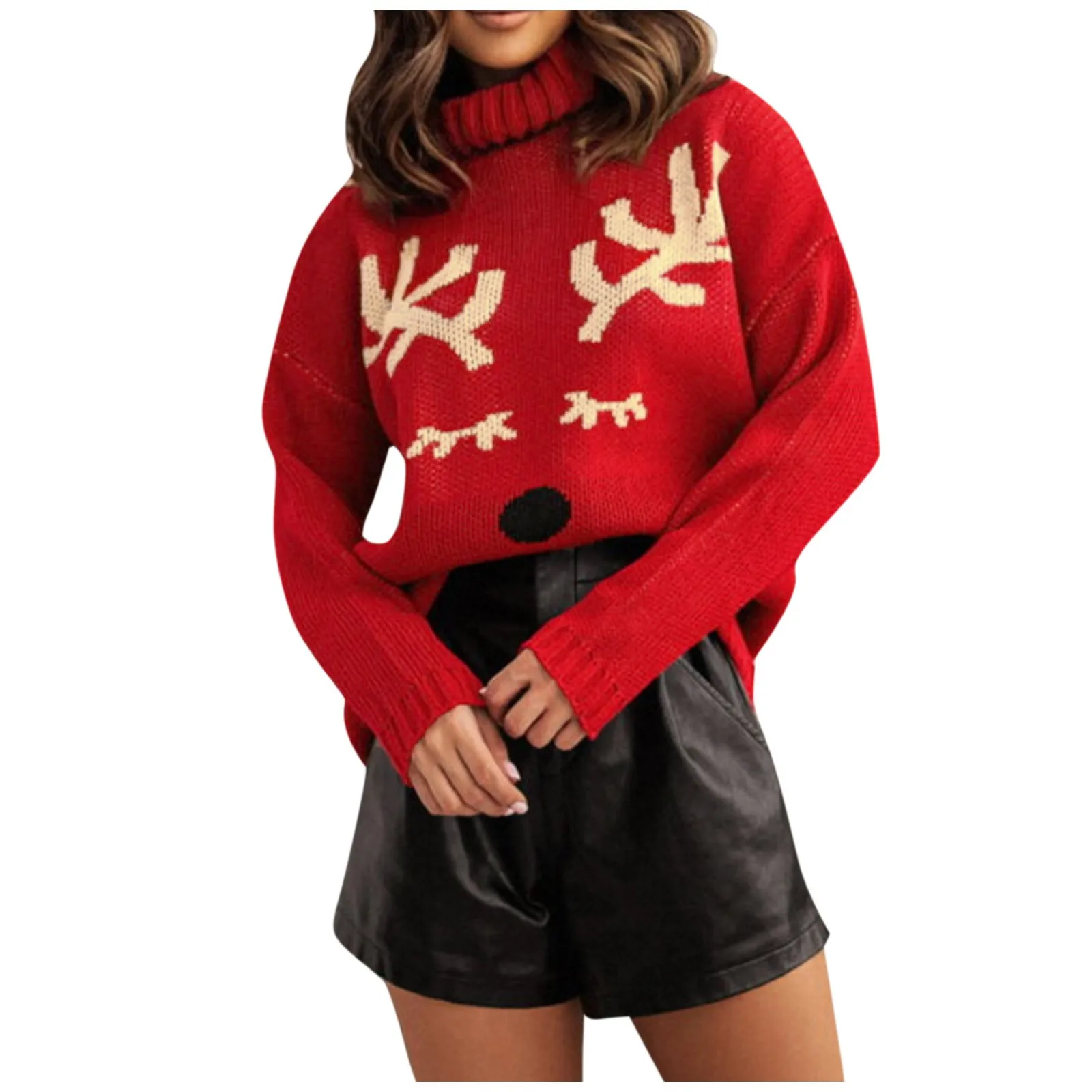 

Женский осенне-зимний модный Рождественский свитер с круглым вырезом, свитер с длинным рукавом, теплые толстые повседневные топы с длинным рукавом, свитера