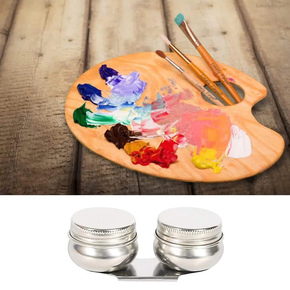 1/2pcs Stainless Steel Palette Cup Large Mouth Double Dipper Palette Cup Portable with Lid Art Oil Pot for Acrylic Oil Painting 5